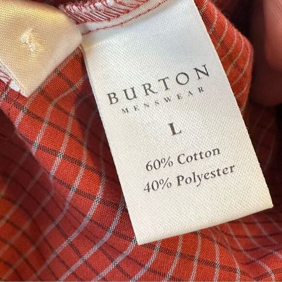 Burton Menswear Red Plaid Striped Long‎ Sleeve Men's Shirt Size Large - Picture 3 of 6